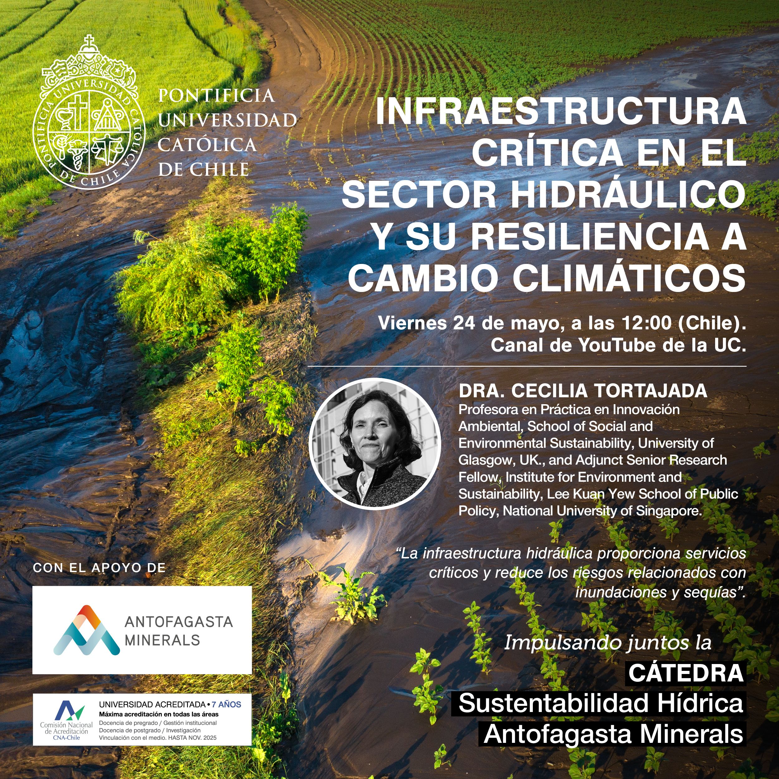 Afiche de webinar CSHAM con foto de Dra. Cecilia Tortajada