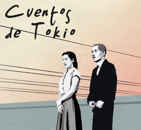 Dibujo con fondo diguminado. En plano americano, un hombre y una mujer, ambos jovenes. Mira hacia un objeto fuera de la imagen