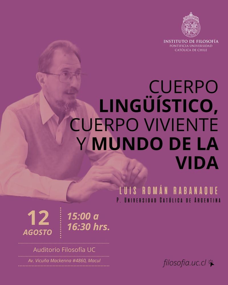 afiche de la actividad con fondo morado. Aparece el rostro del Prof. Rabanaque y el titulo de la charla en letras negras