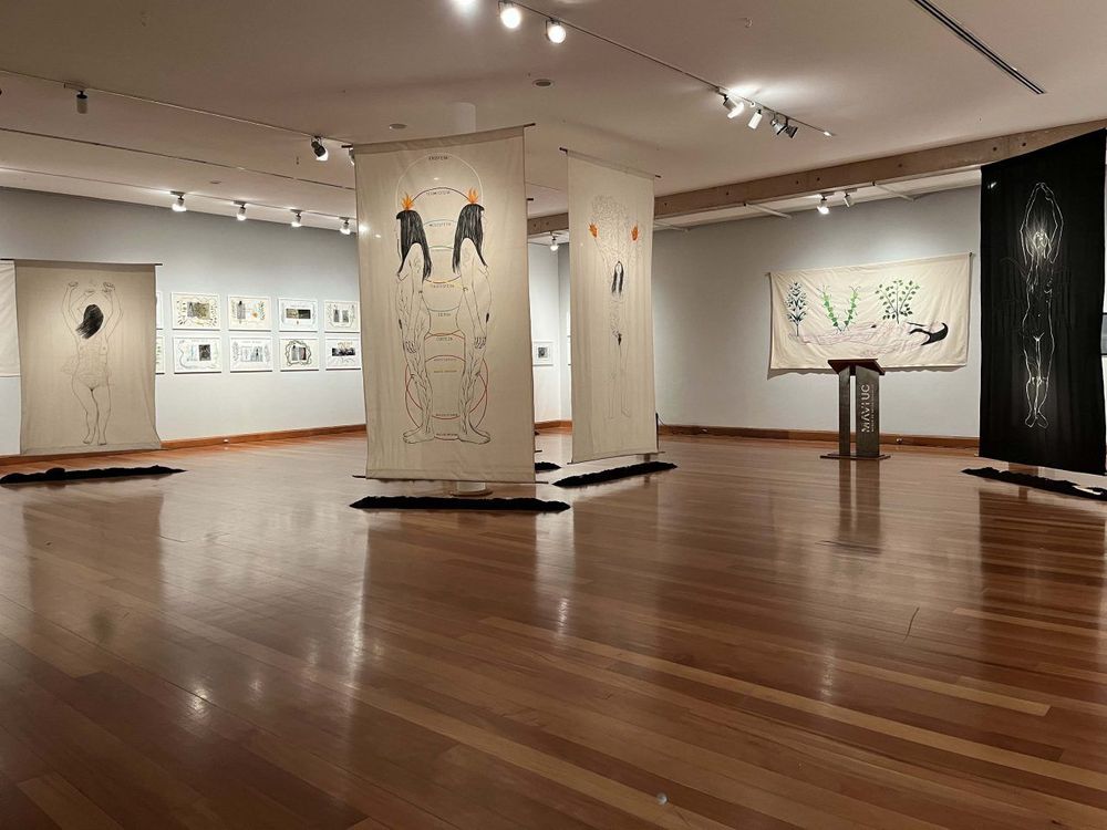 Plano general de una galería de arte. Se pueden observar distintas obras de la Exposición “Vías de Extinción”