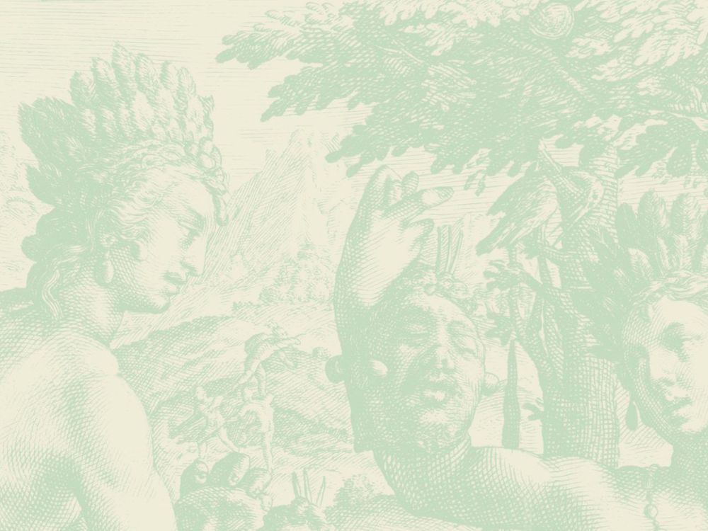 Imagenes de indigenas en estilo renacentista, tonalidades verdes y beige