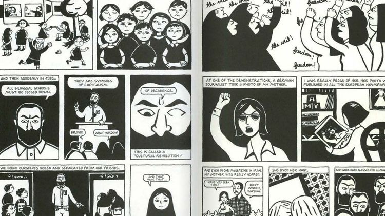 Fotografía del interior de la novela gráfica Persépolis.