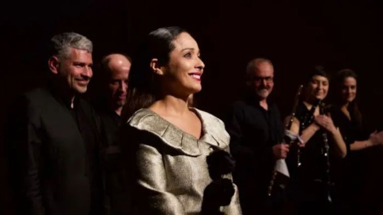 Rodolfo Fischer y Claudia Pereira en versión UC 2019 de Pierrot Lunaire. Foto: Música UC.
