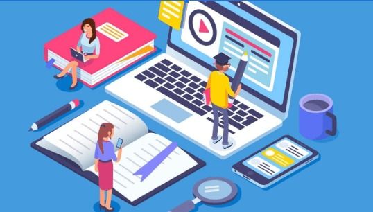 Dibujo de libros, computadores y smartphones