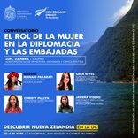 Afiche de conversatorio "El rol de la mujer en la diplomacia y las embajadas"